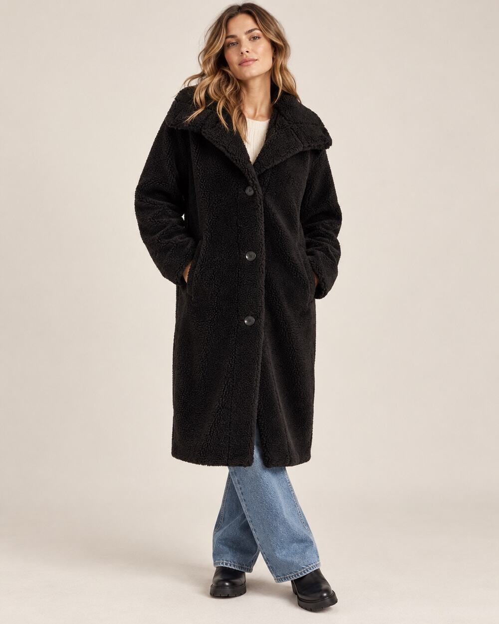 GAP Black Teddy Sherpa Coat Women’s S Long Oversized Fleece Jacket NWT Scandi